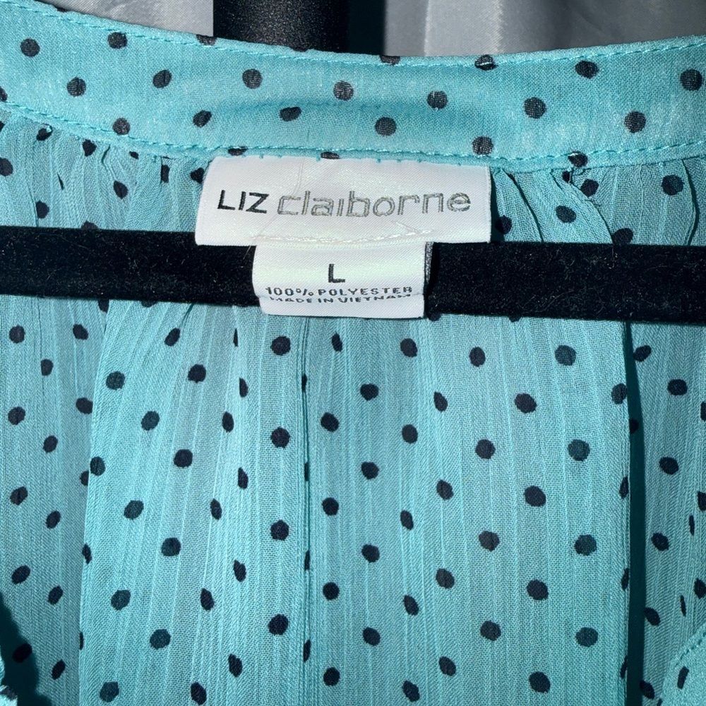 Liz Claiborne Teal Polka Dot Blouse - Picture 2 of 3